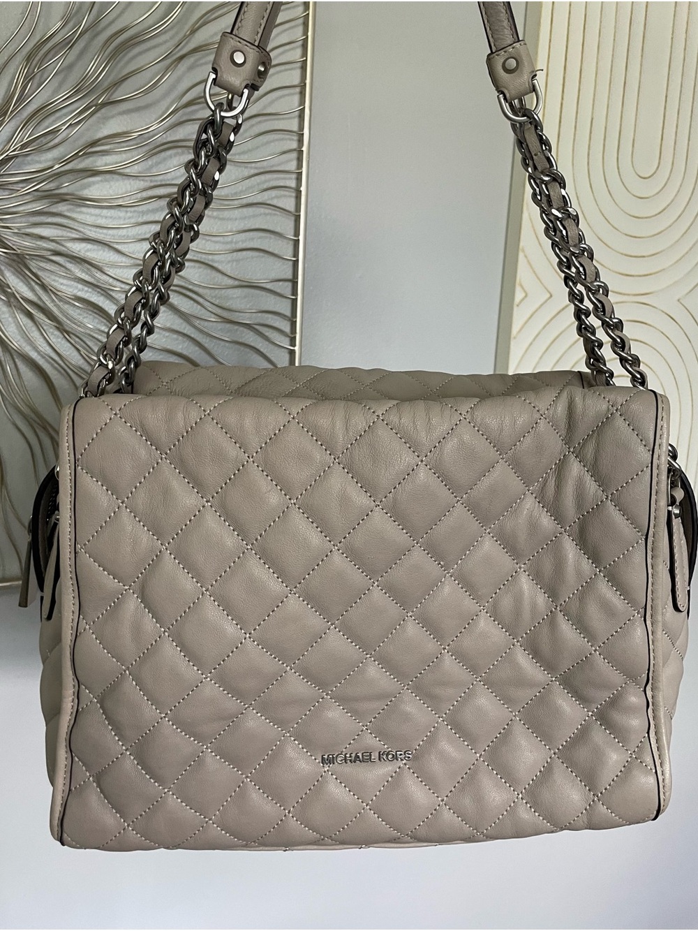Michael Kors Rachel Large Quilted Leather Shoulder Bag - Cement